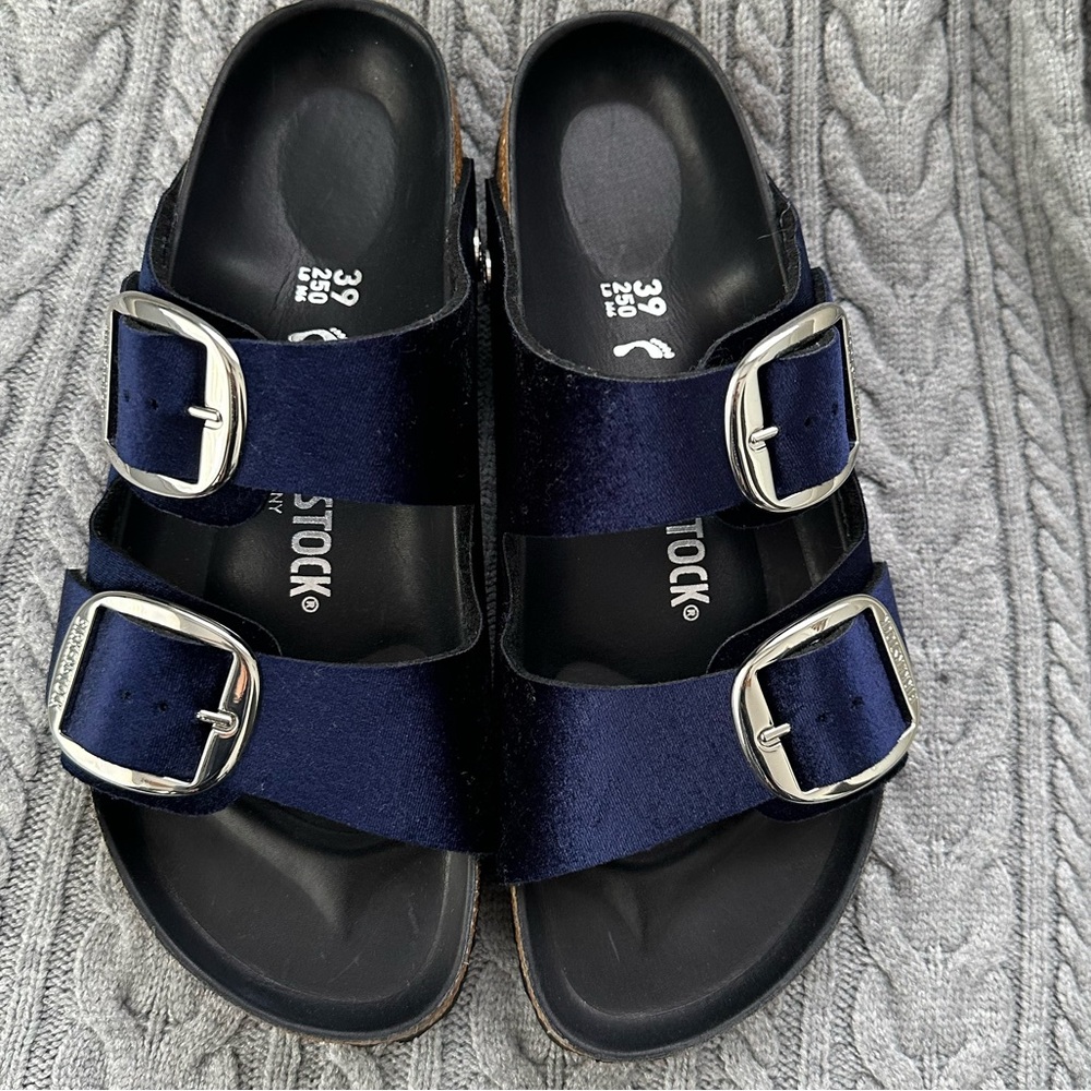 Birkenstock Navy Sandals with Silver Buckles